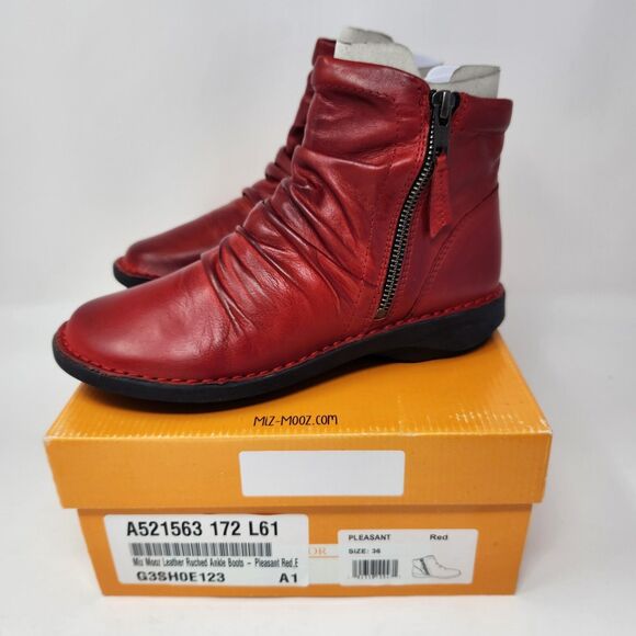 New Miz Mooz Pleasant Leather Ruched Ankle Boots Red Size EU 36 US 5.5-6 - Picture 3 of 4